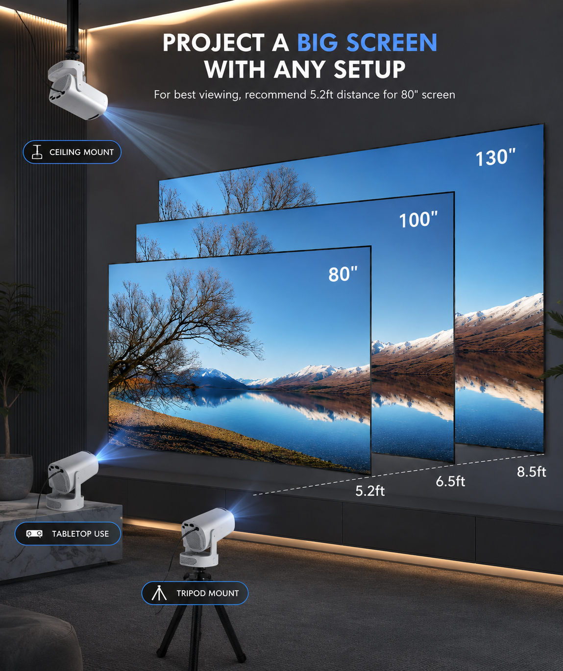 Mini Proyector Inteligente 4K Compatible | Rotación 180° | WiFi 6 | Bluetooth 5.2 | Cine en Casa Portátil